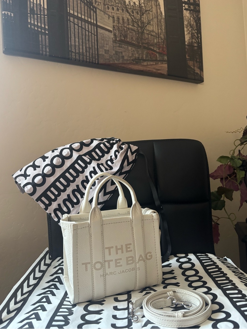 Marc Jacobs White Leather Mini The Tote Bag with Removable Strap